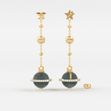 Load image into Gallery viewer, Black Opal Planet Earrings / Opal Drop Earrings / Saturn Diamond Earrings / Natural Opal Dangle Earrings / Luxury Jewelry - Jalvi & Co.