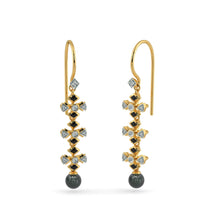 Load image into Gallery viewer, Black Pearl 18k Solid Yellow Gold Handmade Geometric Diamond Earrings, Pearl Earrings, Gold Earrings, Diamond Earrings - Jalvi & Co.