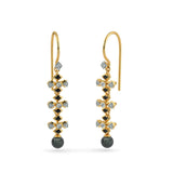 Black Pearl 18k Solid Yellow Gold Handmade Geometric Diamond Earrings, Pearl Earrings, Gold Earrings, Diamond Earrings