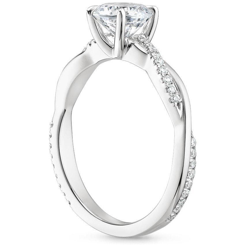 Blue Aquamarine Diamond Ring 18K White Gold Petite Twisted Vine Round 6mm - Jalvi & Co.