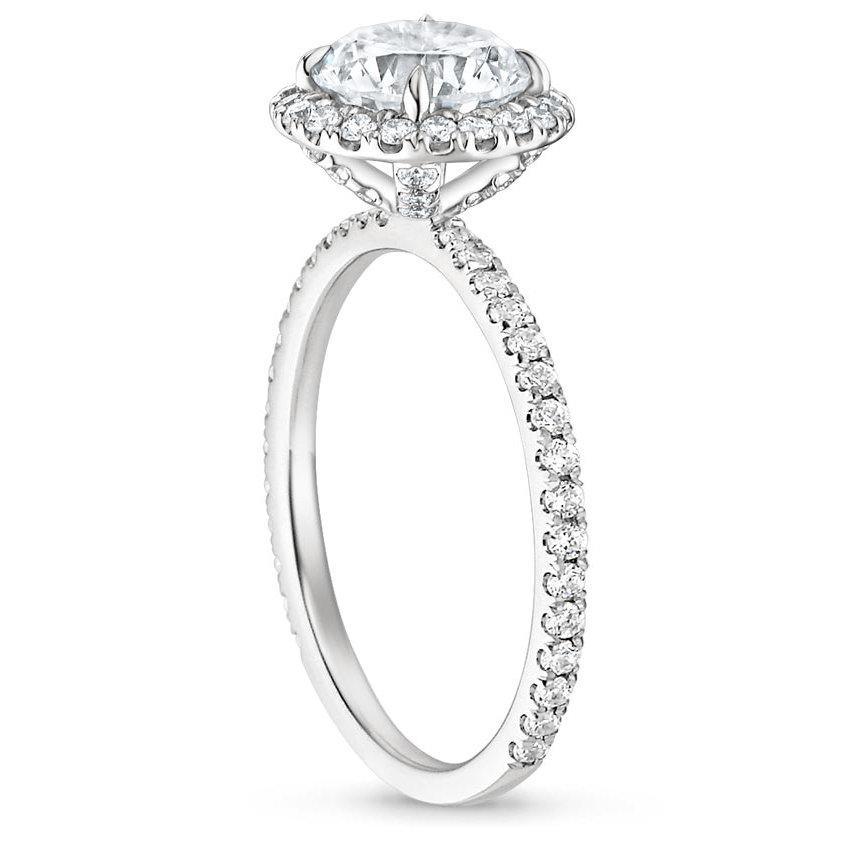 Blue Aquamarine Diamond Ring 18K White Gold Waverly Round 6mm - Jalvi & Co.