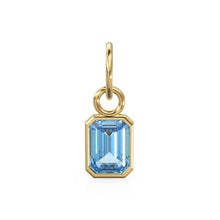 Load image into Gallery viewer, Blue Aquamarine Emerald Cut Solid Gold Charm / Blue Gemstone Handmade Gold Pendant / 14k Solid Gold March Birthstone Jewelry Making Findings - Jalvi & Co.