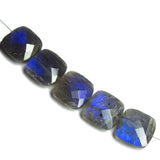 Blue Labradorite Faceted Cushion Square Gemstone Loose Beads 1 pair 14mm
