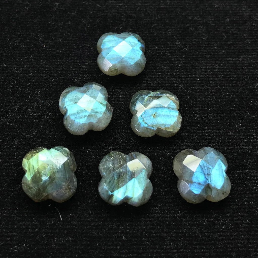 Blue Labradorite Four Leaf Clover Flower Gemstone Pair Beads 7pc 12mm - Jalvi & Co.