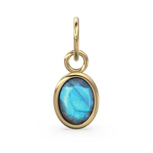 Load image into Gallery viewer, Blue Labradorite Oval Solid Gold Charm / Natural Fire Gemstone Handmade Gold Pendant / 1pc 14k Solid Yellow Gold Jewelry Making FindingsSALE - Jalvi & Co.