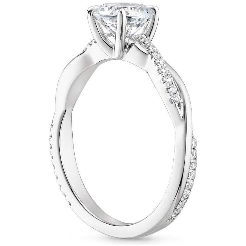 Blue Sapphire Diamond Ring 18K White Gold Petite Twisted Vine 6mm Cushion - Jalvi & Co.