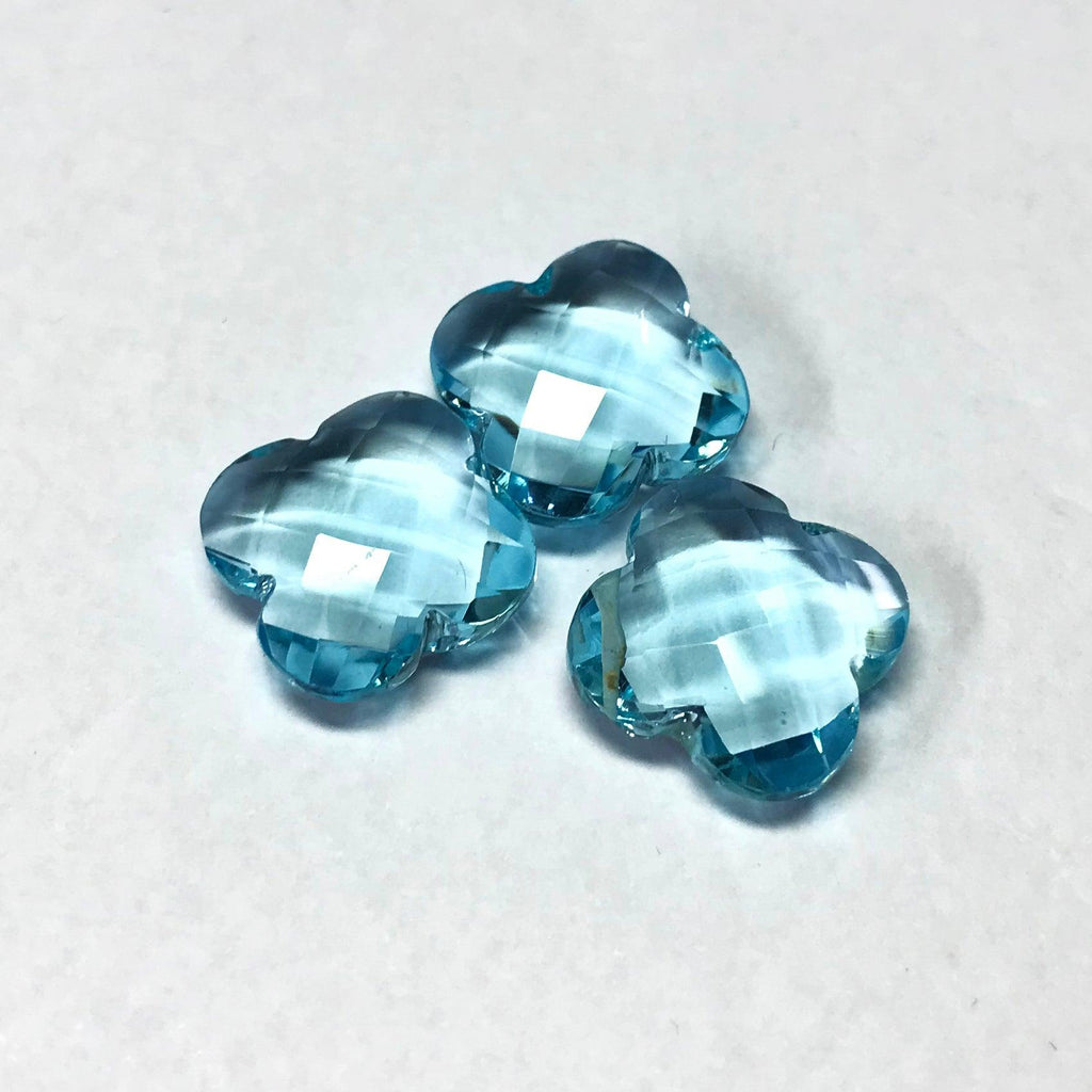 Blue Topaz Quartz Four Leaf Clover Flower Gemstone Pair Beads 3pc 14mm - Jalvi & Co.