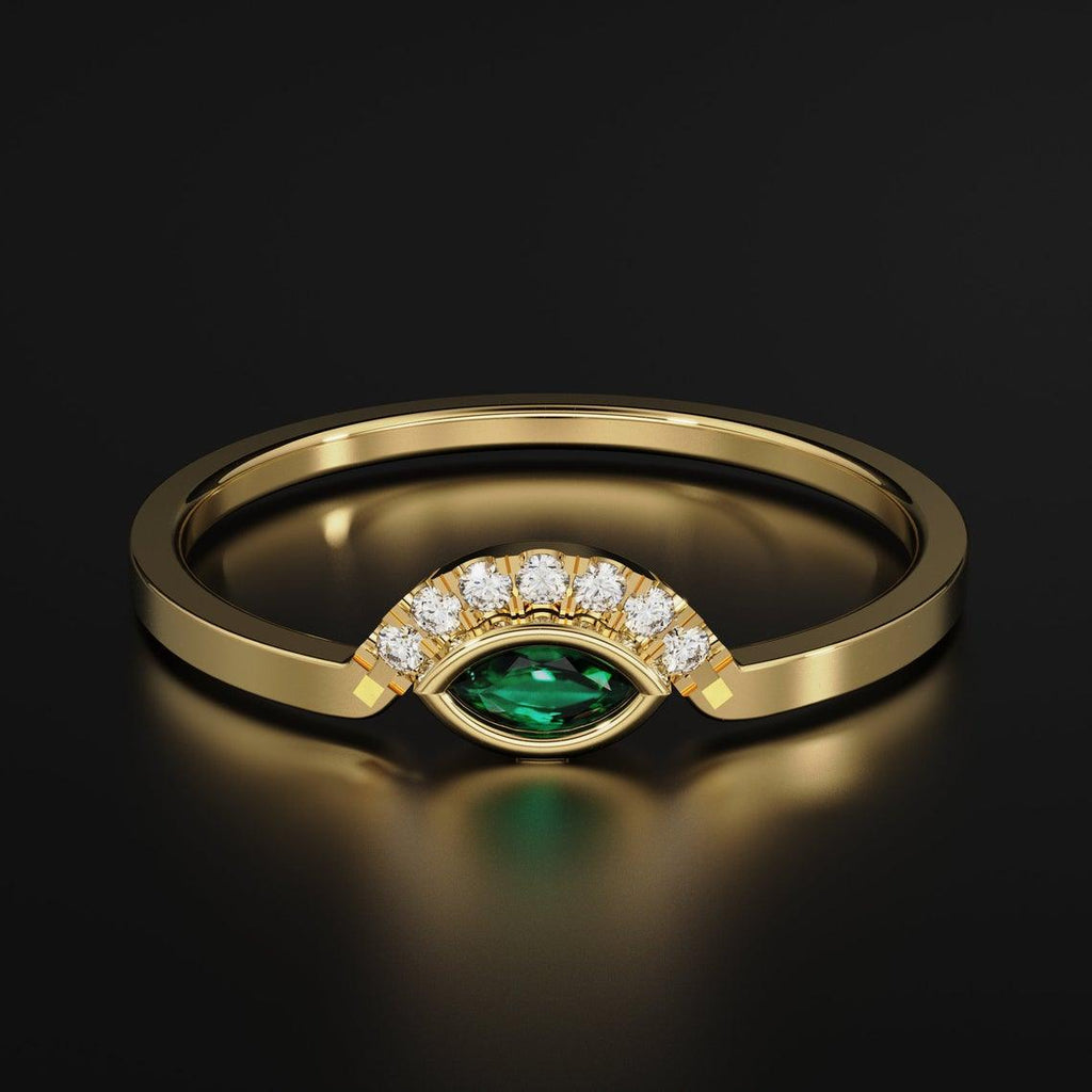 Brilliant Diamond Band in 14k Gold / Emerald Diamond Ring / Gold Band White Diamond Ring / Genuine Diamond Wedding Band - Jalvi & Co.