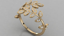 Load image into Gallery viewer, Brilliant Diamond Band in 14k Gold / Leaf Diamond Ring / Round Gold Band White Diamond Ring / Brilliant Round Diamond Wedding Band - Jalvi & Co.