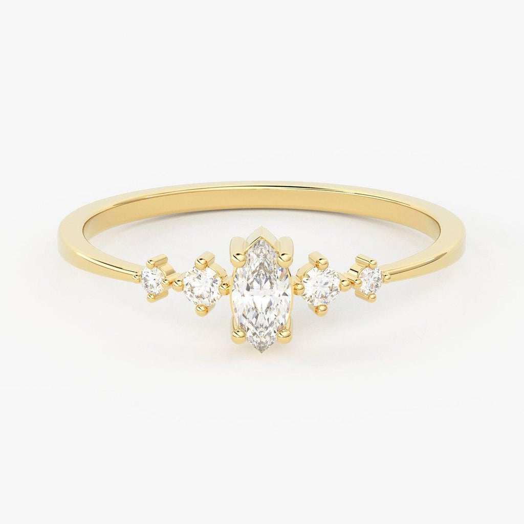 Brilliant Diamond Band in 14k Gold / Marquise Diamond Bar Ring / Gold Band White Diamond Ring / Diamond Wedding Band - Jalvi & Co.