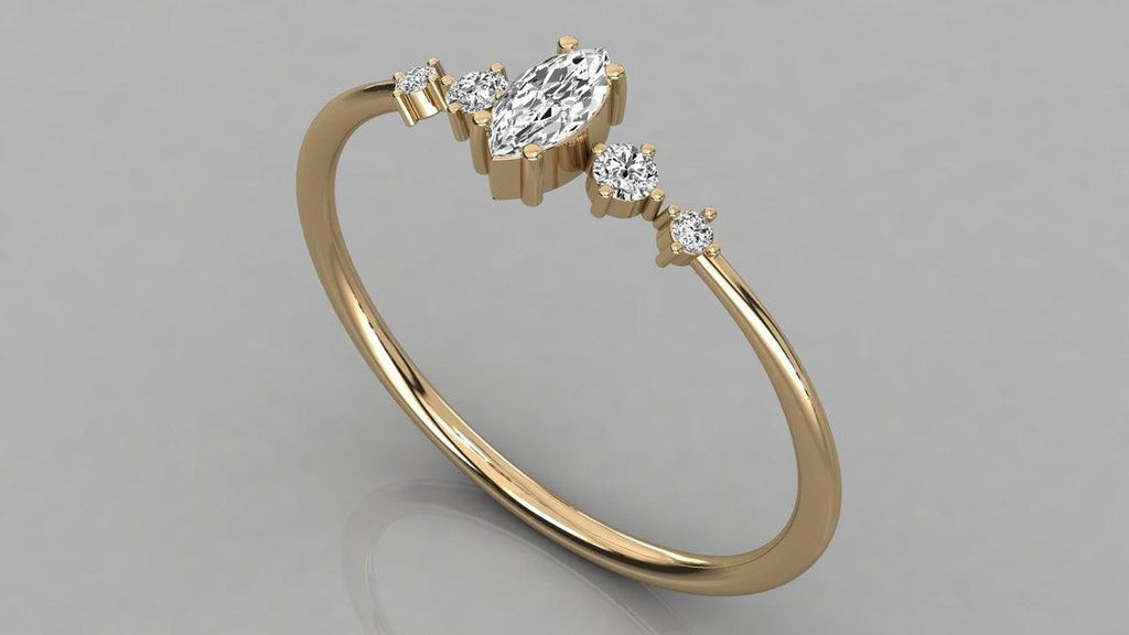 Brilliant Diamond Band in 14k Gold / Marquise Diamond Bar Ring / Gold Band White Diamond Ring / Diamond Wedding Band - Jalvi & Co.
