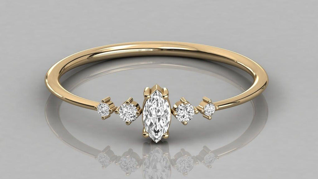 Brilliant Diamond Band in 14k Gold / Marquise Diamond Bar Ring / Gold Band White Diamond Ring / Diamond Wedding Band - Jalvi & Co.