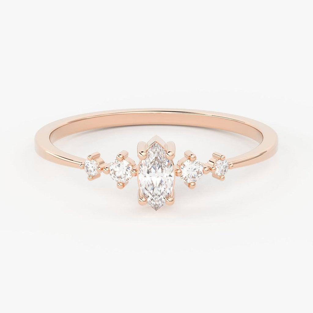 Brilliant Diamond Band in 14k Gold / Marquise Diamond Bar Ring / Gold Band White Diamond Ring / Diamond Wedding Band - Jalvi & Co.