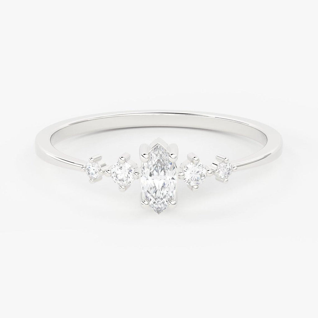 Brilliant Diamond Band in 14k Gold / Marquise Diamond Bar Ring / Gold Band White Diamond Ring / Diamond Wedding Band - Jalvi & Co.