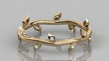 Load image into Gallery viewer, Brilliant Diamond Band in 14k Gold / Round Diamond Ring / Round Gold Band White Diamond Ring / Leaf Diamond Wedding Band - Jalvi & Co.