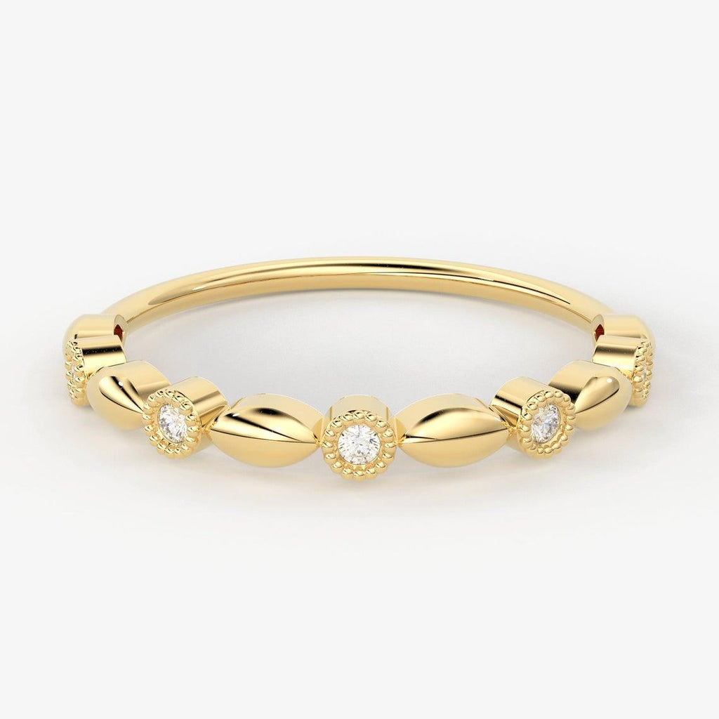 Brilliant Diamond Band in 14k Gold / Round Diamond Ring / Round Gold Band White Diamond Ring / Milgrain Diamond Wedding Band - Jalvi & Co.