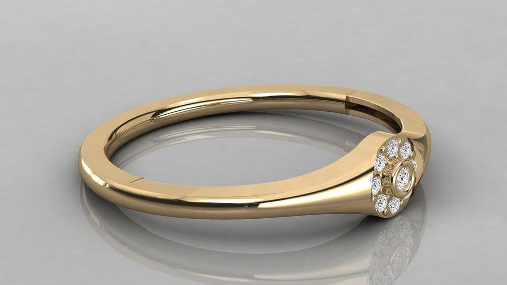 Brilliant Diamond Band in 14k Gold / Signet Diamond Ring / Round Gold Band White Diamond Ring / Signet Diamond Wedding Band - Jalvi & Co.