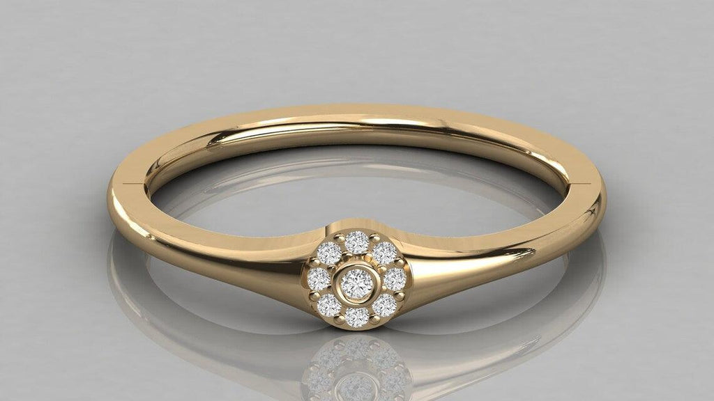 Brilliant Diamond Band in 14k Gold / Signet Diamond Ring / Round Gold Band White Diamond Ring / Signet Diamond Wedding Band - Jalvi & Co.