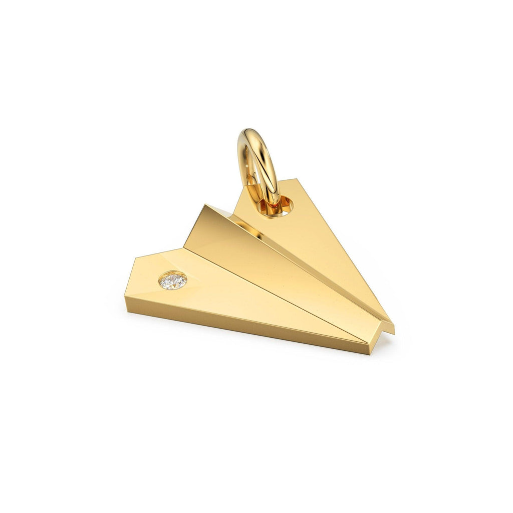 Brilliant Diamond Solid Gold Paper Plane 3D Charm Pendant / 14k 18k Solid Gold Charm / Plane Diamond Charm Pendant / Christmas Sale - Jalvi & Co.