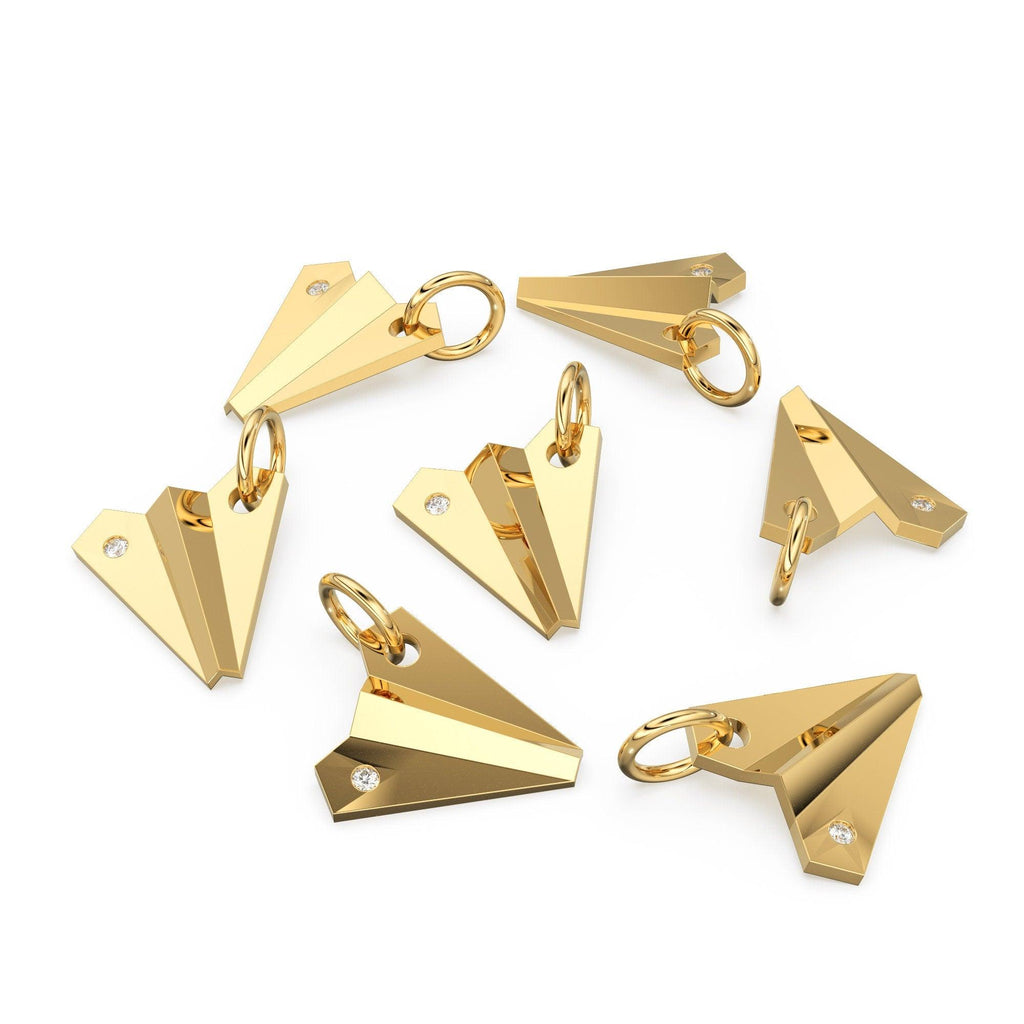 Brilliant Diamond Solid Gold Paper Plane 3D Charm Pendant / 14k 18k Solid Gold Charm / Plane Diamond Charm Pendant / Christmas Sale - Jalvi & Co.