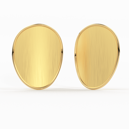 Brushed Metal 14k Gold Earrings/ Oval Earrings in 14k Solid Gold / Handmade Earrings/ Textured Earrings/ Statement 14k Gold Studs / Gift - Jalvi & Co.