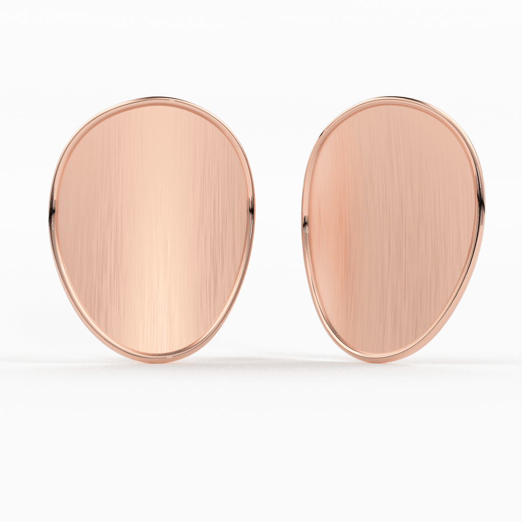 Brushed Metal 14k Gold Earrings/ Oval Earrings in 14k Solid Gold / Handmade Earrings/ Textured Earrings/ Statement 14k Gold Studs / Gift - Jalvi & Co.