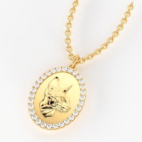 Cat 14k Gold Diamond Necklace / Adorable Kitty Cat Pendant Necklace / 14K Yellow Gold Designer Jewelry Charm / Diamond Pendant in Chain - Jalvi & Co.