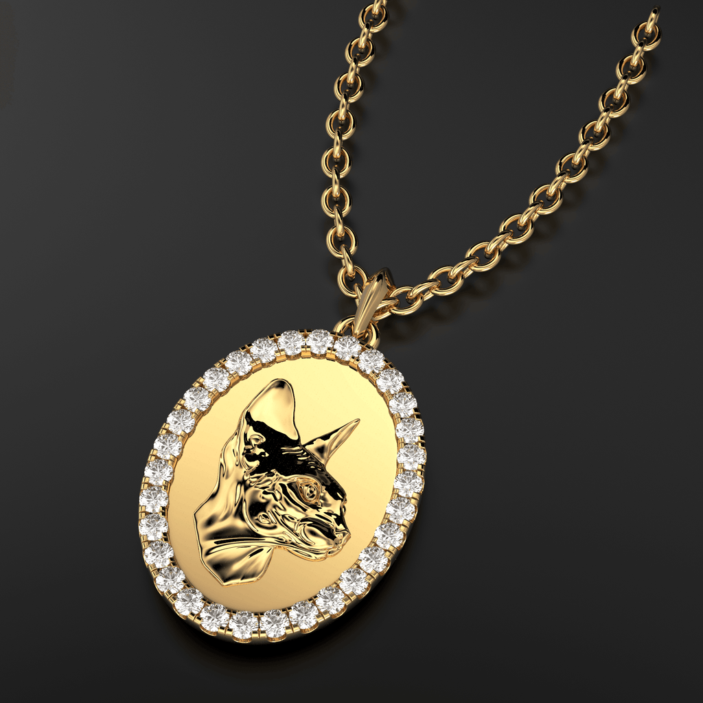 Cat 14k Gold Diamond Necklace / Adorable Kitty Cat Pendant Necklace / 14K Yellow Gold Designer Jewelry Charm / Diamond Pendant in Chain - Jalvi & Co.