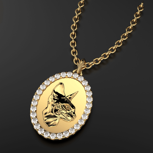 Cat 14k Gold Diamond Necklace / Adorable Kitty Cat Pendant Necklace / 14K Yellow Gold Designer Jewelry Charm / Diamond Pendant in Chain - Jalvi & Co.
