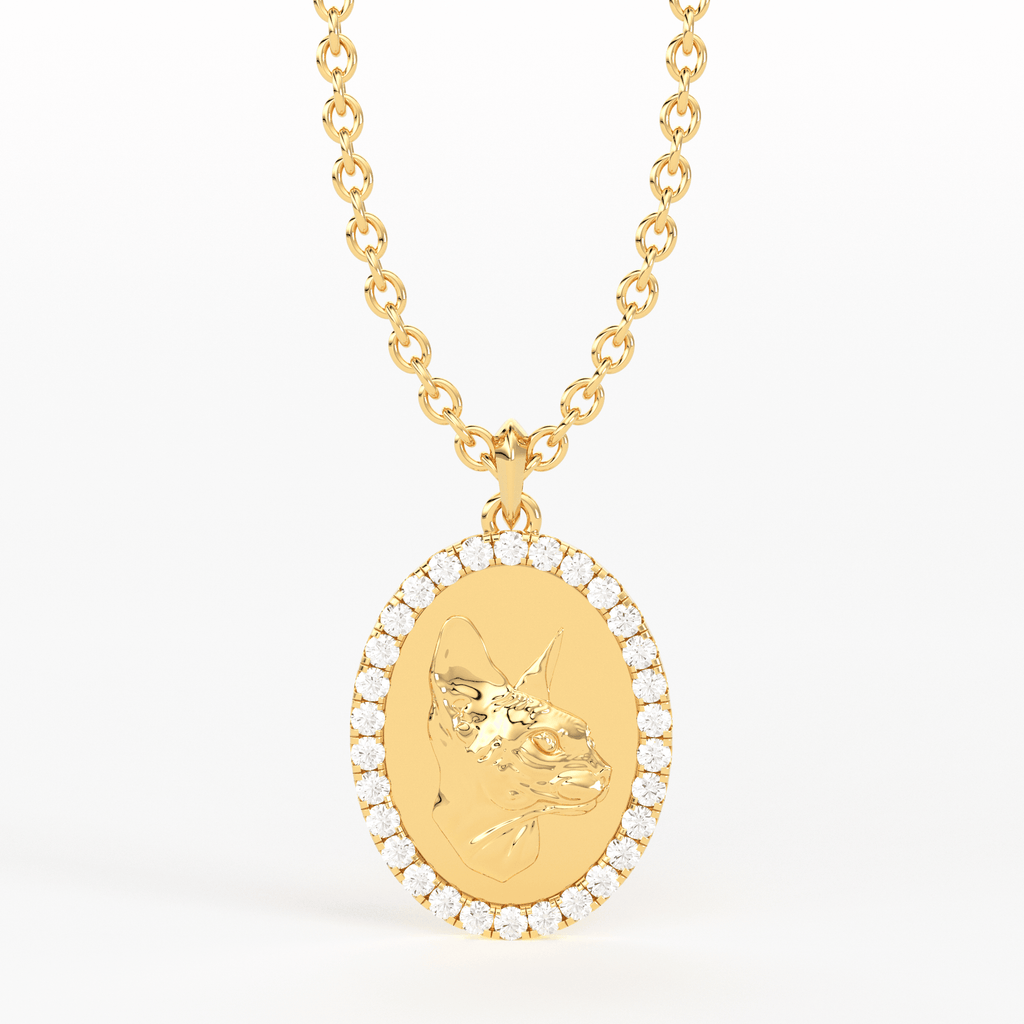 Cat 14k Gold Diamond Necklace / Adorable Kitty Cat Pendant Necklace / 14K Yellow Gold Designer Jewelry Charm / Diamond Pendant in Chain - Jalvi & Co.