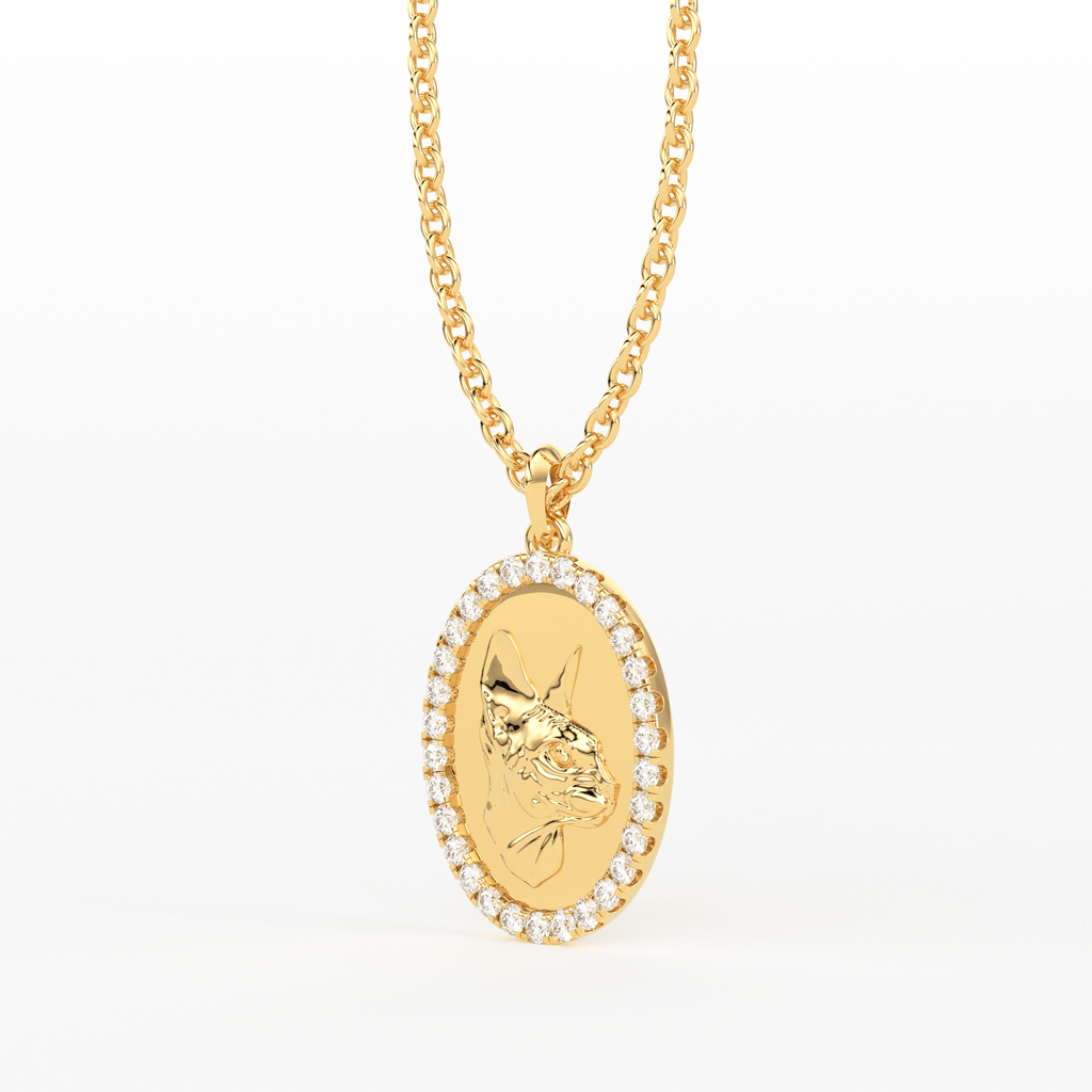 Cat 14k Gold Diamond Necklace / Adorable Kitty Cat Pendant Necklace / 14K Yellow Gold Designer Jewelry Charm / Diamond Pendant in Chain - Jalvi & Co.