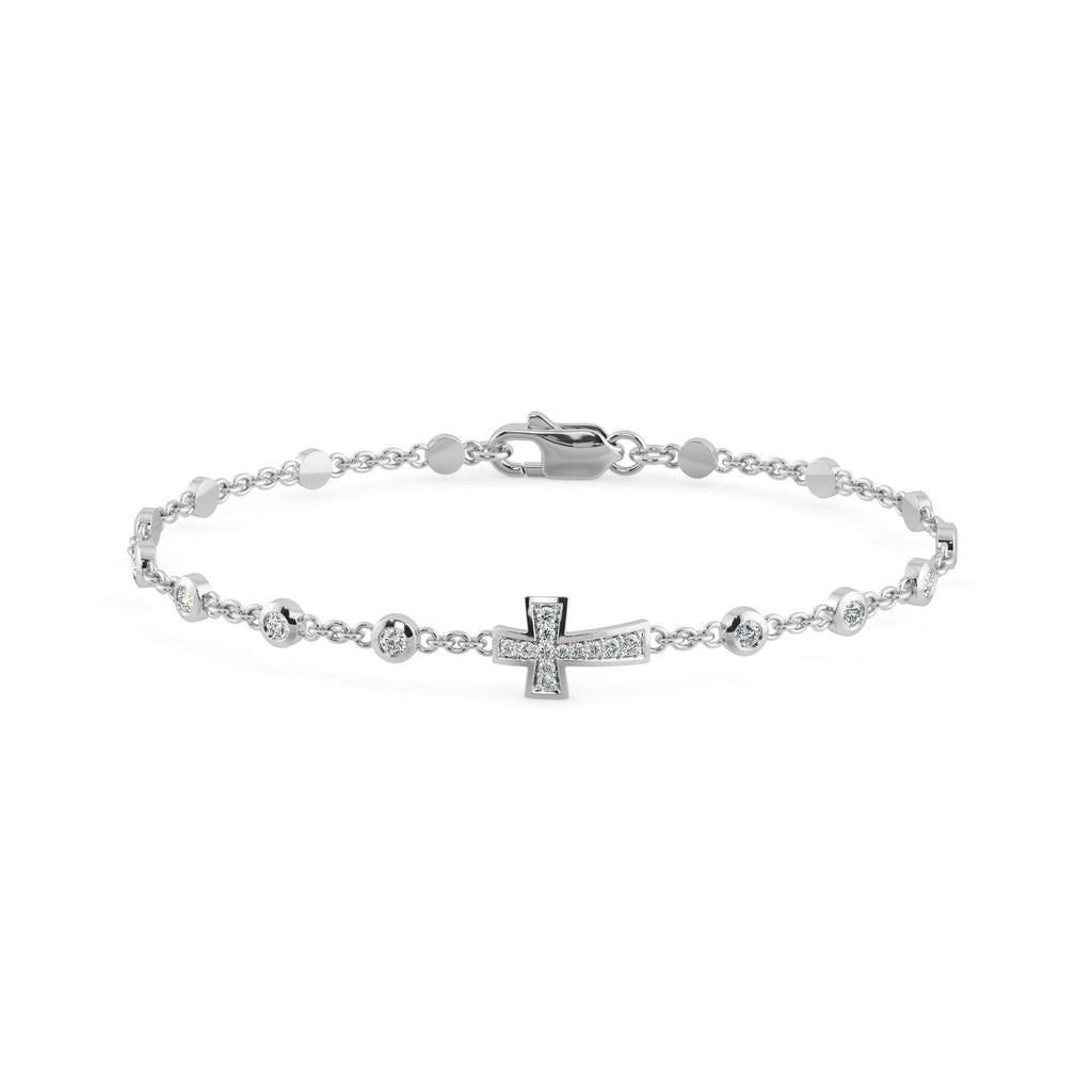 Chain Link Bracelet Cross 14k Solid White Gold Handmade, Chain Bracelet, Link Bracelet, Gold Bracelet, Diamond Bracelet, Cross Bracelet - Jalvi & Co.