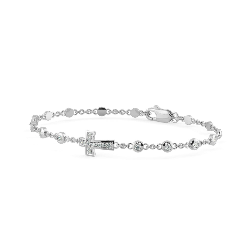 Chain Link Bracelet Cross 14k Solid White Gold Handmade, Chain Bracelet, Link Bracelet, Gold Bracelet, Diamond Bracelet, Cross Bracelet - Jalvi & Co.