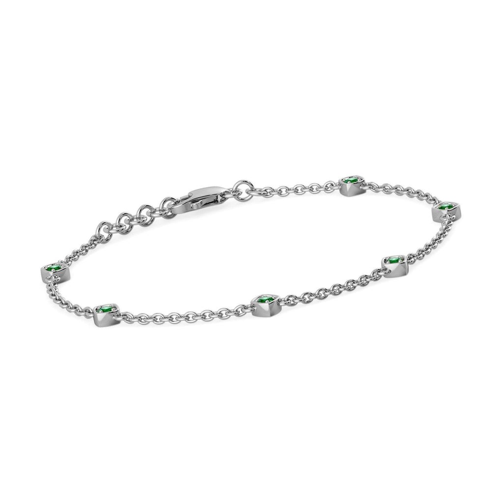 Chain Link Bracelet Emerald 14k Solid White Gold Handmade, Chain Bracelet, Link Bracelet, White Gold Bracelet, Emerald Bracelet - Jalvi & Co.