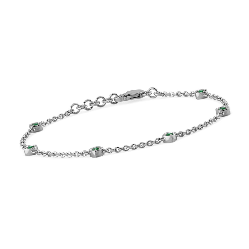 Chain Link Bracelet Emerald 14k Solid White Gold Handmade, Chain Bracelet, Link Bracelet, White Gold Bracelet, Emerald Bracelet - Jalvi & Co.