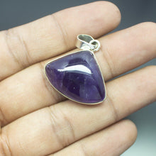 Load image into Gallery viewer, Christmas Gift, 10g, Totally Handmade Natural Purple Amethyst Trillion Shape 925 Sterling Silver Pendant - Jalvi &amp; Co.