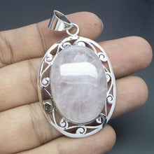 Load image into Gallery viewer, Christmas Gift, 15g, Totally Handmade Natural Rose Quartz Oval Shape 925 Sterling Silver Pendant - Jalvi &amp; Co.