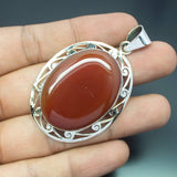 Christmas Gift,  18g, Totally Handmade Natural Red Onyx Oval Shape 925 Sterling Silver Pendant