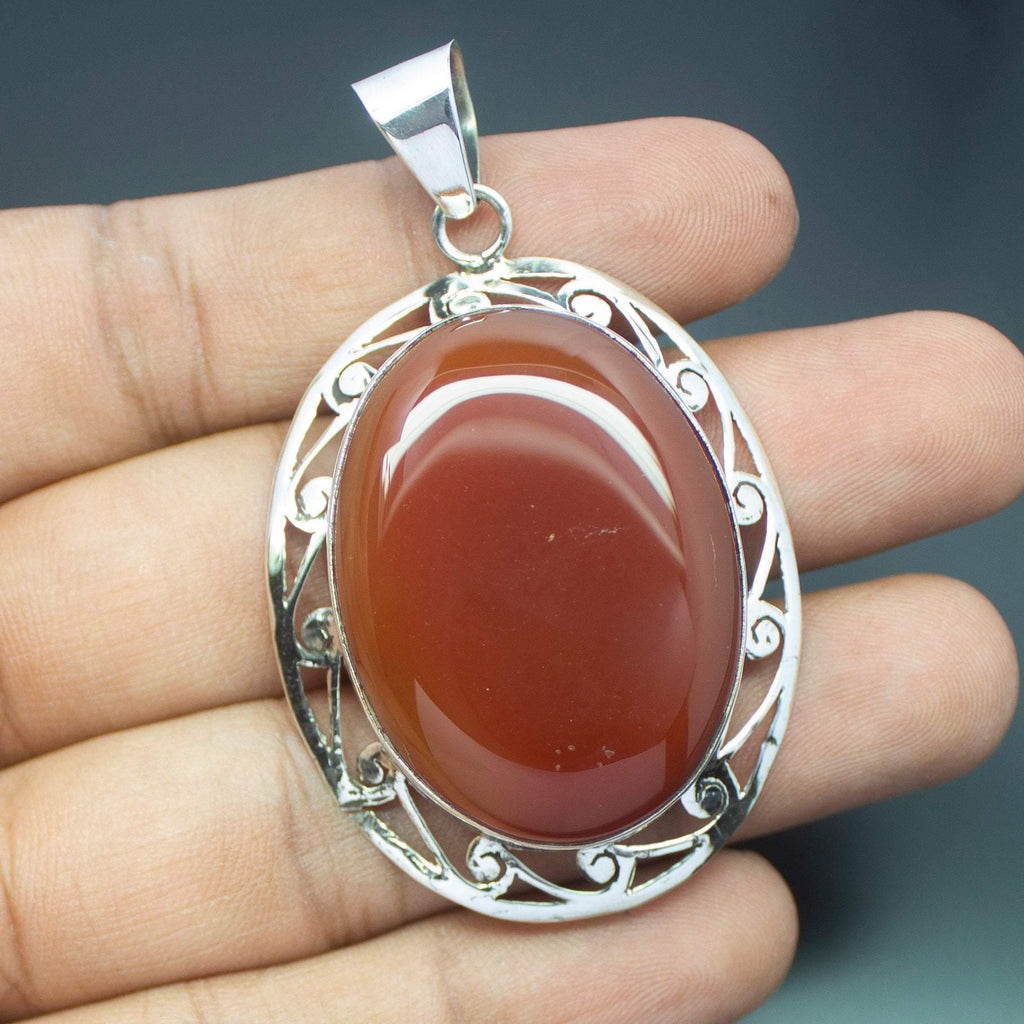 Christmas Gift, 18g, Totally Handmade Natural Red Onyx Oval Shape 925 Sterling Silver Pendant - Jalvi & Co.