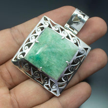 Load image into Gallery viewer, Christmas Gift, 25.8g, Totally Handmade Natural HUGE Emerald Square Shape 925 Sterling Silver Pendant - Jalvi &amp; Co.