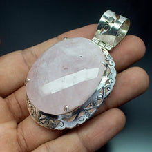 Load image into Gallery viewer, Christmas Gift, 55.6g, Totally Handmade Natural HUGE Rose Quartz Oval Shape 925 Sterling Silver Pendant - Jalvi &amp; Co.