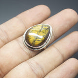 Christmas Gift, 8.1g, Handmade Natural Tiger's Eye Bezel 925 Sterling Silver Ring