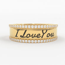 Load image into Gallery viewer, Chunky Custom Engraving Ring Ring/ Personalized Jewelry in 14k Gold and Diamonds / Perfect Gift for Mother / Alphabet Ring / Name Ring Gift - Jalvi & Co.