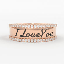 Load image into Gallery viewer, Chunky Custom Engraving Ring Ring/ Personalized Jewelry in 14k Gold and Diamonds / Perfect Gift for Mother / Alphabet Ring / Name Ring Gift - Jalvi & Co.