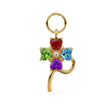 Load image into Gallery viewer, Clover Leaf Multi Gemstone Solid Gold Charm / Topaz Lucky Gold Charm / Peridot Birthstone / Red Garnet Diamond Pendant / Amethyst Finding - Jalvi & Co.