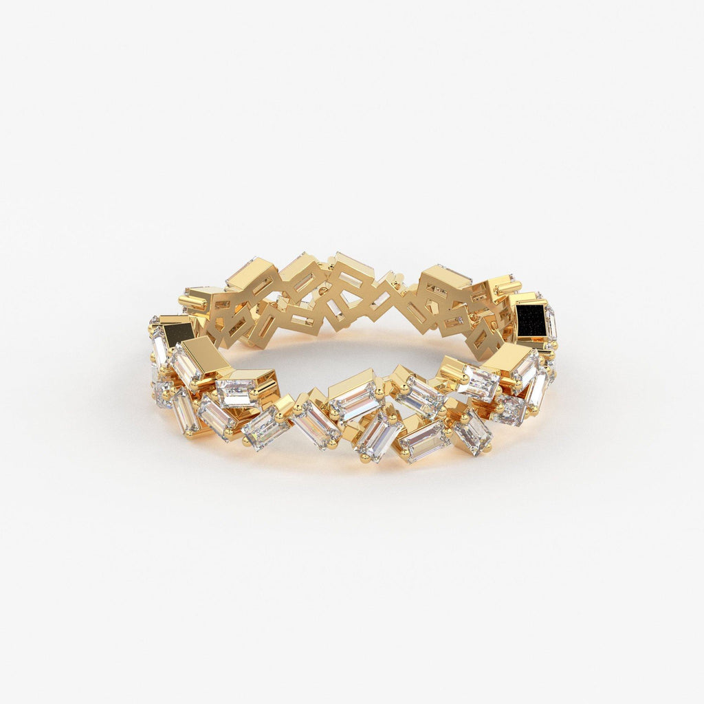 Cluster Baguette Eternity Ring / 14k Gold Stacking Diamond Wedding Band / Full Eternity Diamond Ring / Stackable Ring / Prong Set Ring - Jalvi & Co.