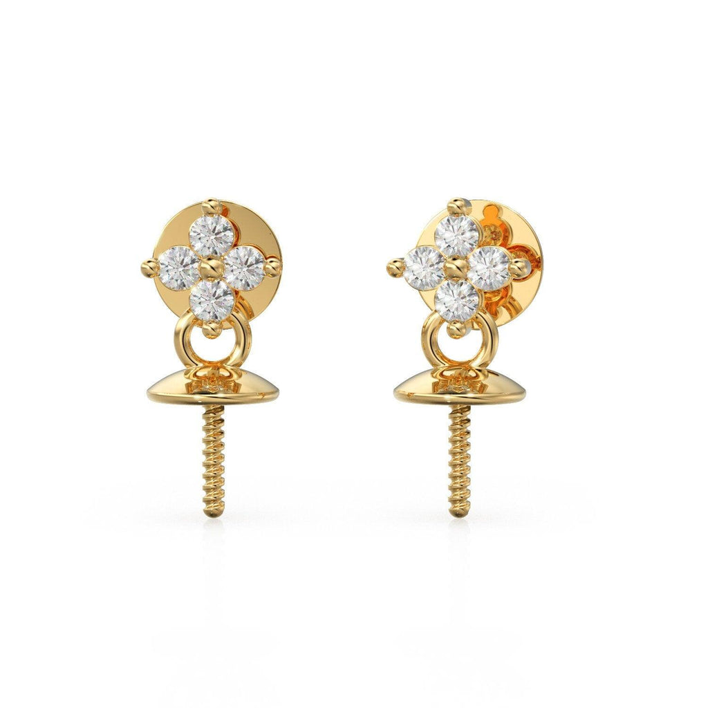 Diamond 18k Solid Gold Ear Post Earrings with 4mm cup / Diamond Ear Post with Bead Cap / Diamond Pear Cap 14k Gold Jewelry Making Finding - Jalvi & Co.