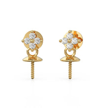 Load image into Gallery viewer, Diamond 18k Solid Gold Ear Post Earrings with 4mm cup / Diamond Ear Post with Bead Cap / Diamond Pear Cap 14k Gold Jewelry Making Finding - Jalvi & Co.