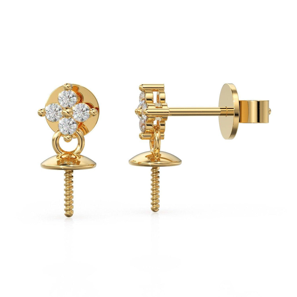 Diamond 18k Solid Gold Ear Post Earrings with 4mm cup / Diamond Ear Post with Bead Cap / Diamond Pear Cap 14k Gold Jewelry Making Finding - Jalvi & Co.
