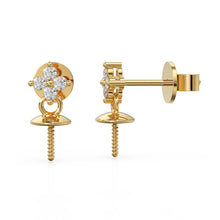 Load image into Gallery viewer, Diamond 18k Solid Gold Ear Post Earrings with 4mm cup / Diamond Ear Post with Bead Cap / Diamond Pear Cap 14k Gold Jewelry Making Finding - Jalvi & Co.